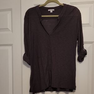 James Perse Gray Cuffed Sleeve Blouse